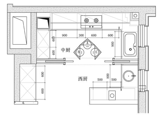 L型厨房平面图怎么画，l型厨房设计布局