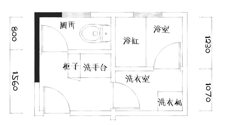 卫生间管理间平面图，四分离卫生间平面图